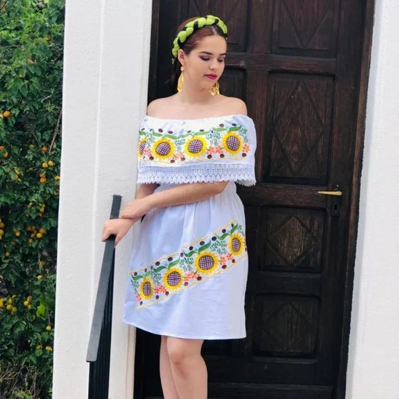 sachin and babi light blue dress Unbranded | Dresses | Artisan Mexican Dress With Embroidered Sunflowers  Size Ml
